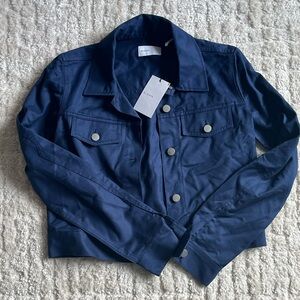 BLDWN Cropped Denim Dark Blue Moto Jacket Size XS